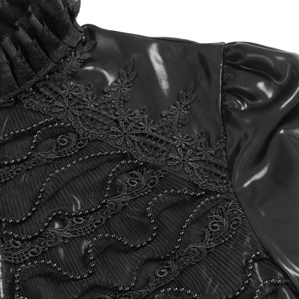 Men's Gothic Lace Ruffled Shirt with Lace-Up Back featuring intricate lace detailing and frilled collar.
