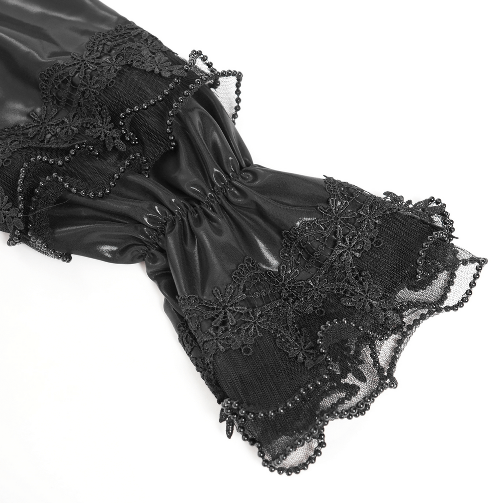 Men's Gothic Lace Ruffled Shirt with Lace-Up Back sleeve detail showcasing intricate lace ruffles and elegant beading.