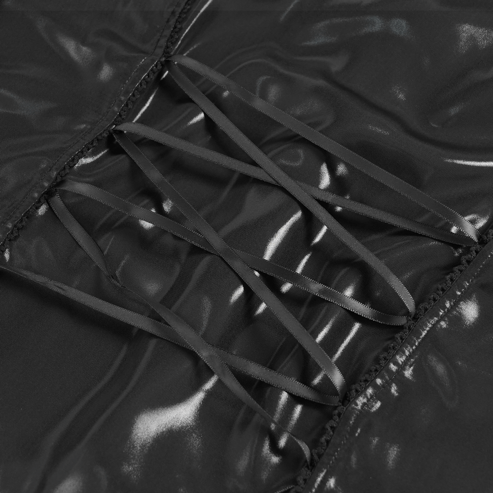 Men's Gothic Lace Ruffled Shirt with Lace-Up Back detail showing corset lacing and black fabric.