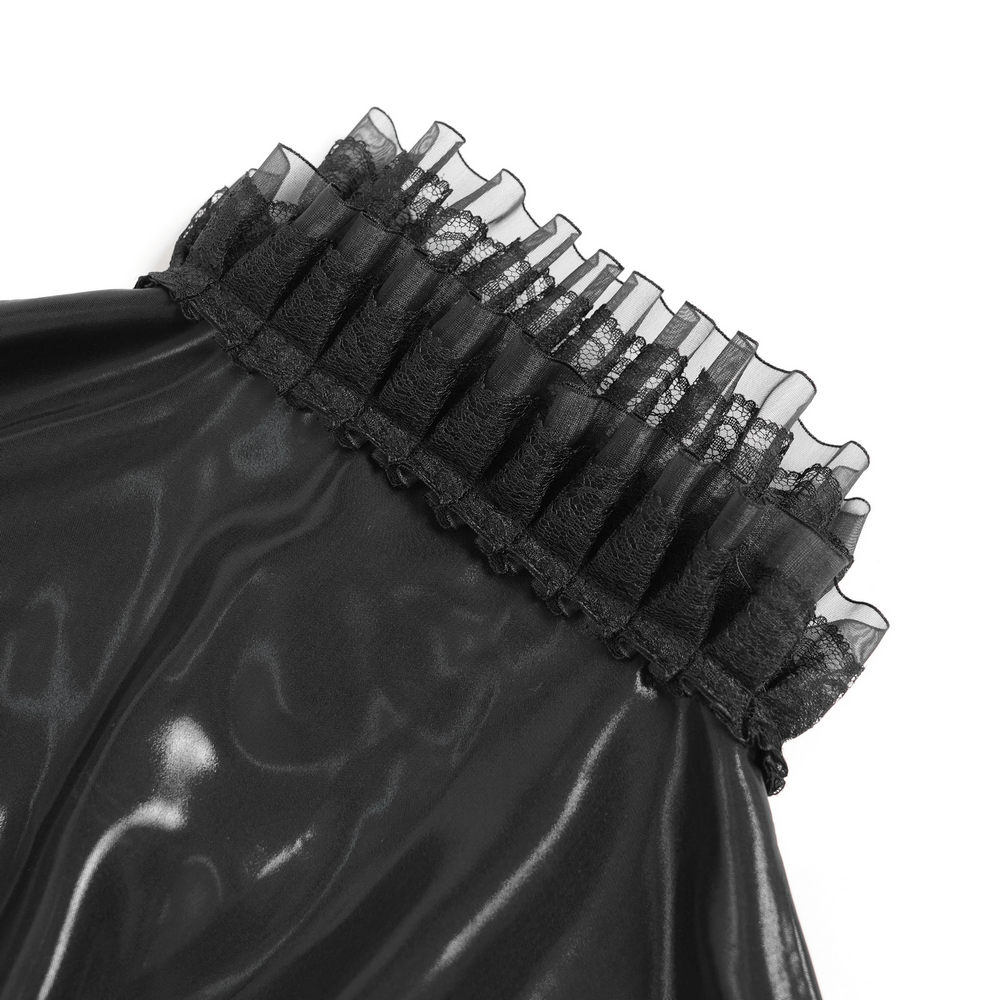 Men's Gothic Lace Ruffled Shirt with Lace-Up Back high frilled collar and lace ruffle detailing close-up.