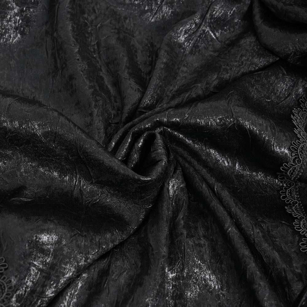 Crushed velvet fabric with intricate lace trim, perfect for gothic and alternative fashion designs.