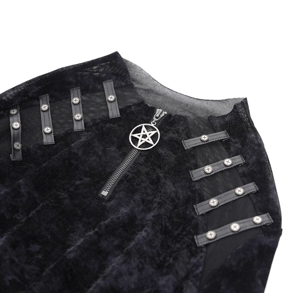 Men's gothic long-sleeved top featuring pentagram pendant and stylish buckle details. Perfect for a bold wardrobe!