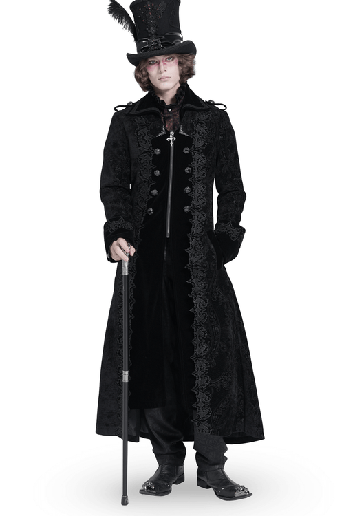 Manteau long en velours gothique pour homme avec garniture en brocart