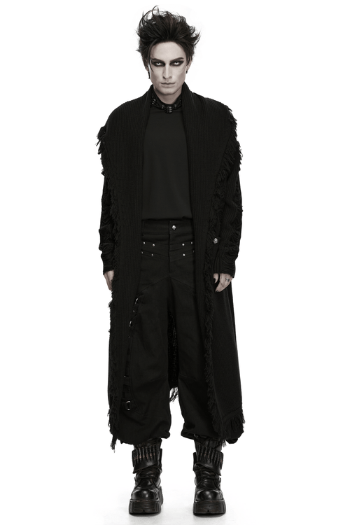 Gothischer Longline-Strickcardigan für Herren mit ausgefransten Kanten