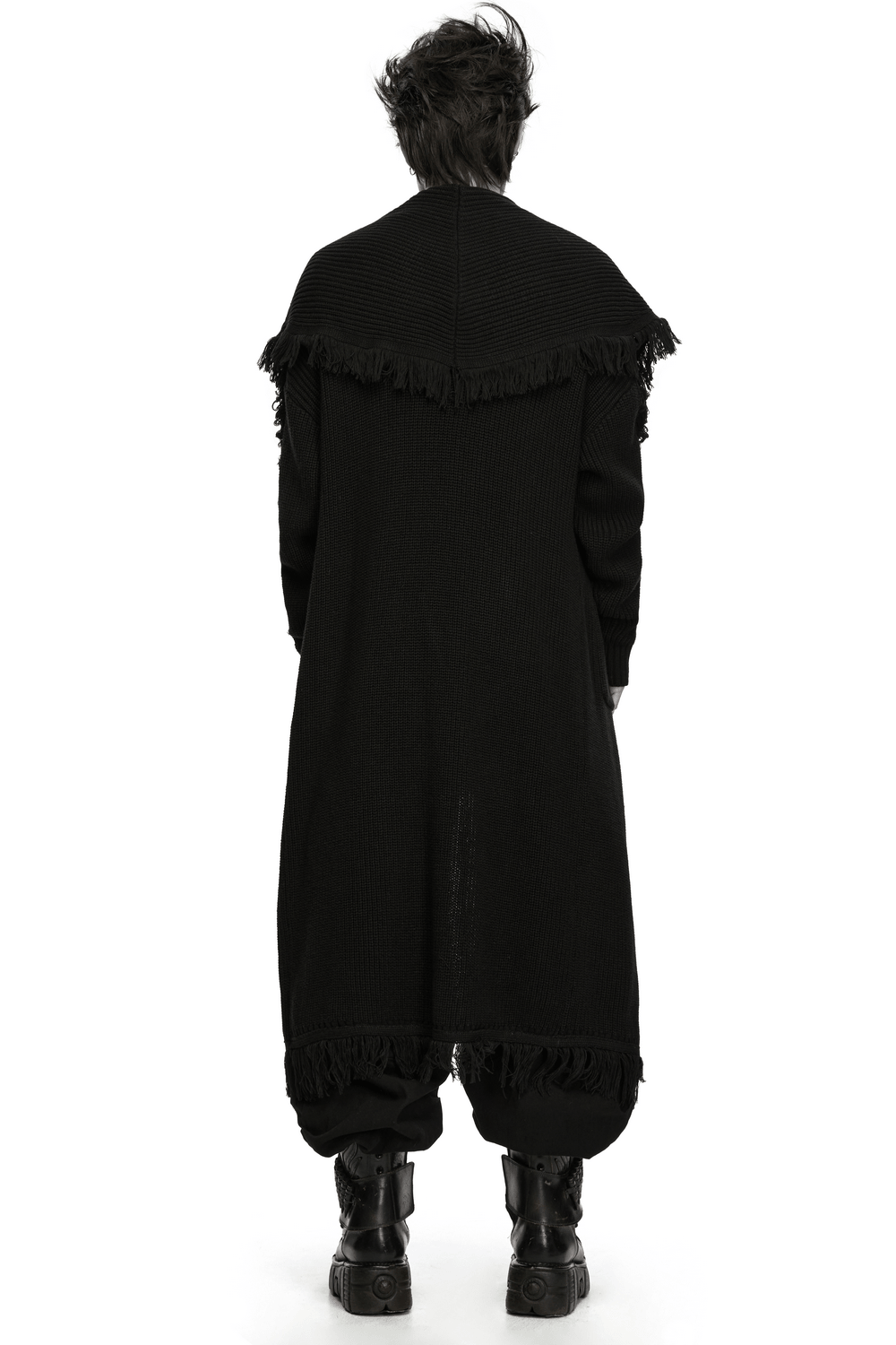 Gothischer Longline-Strickcardigan für Herren mit ausgefransten Kanten