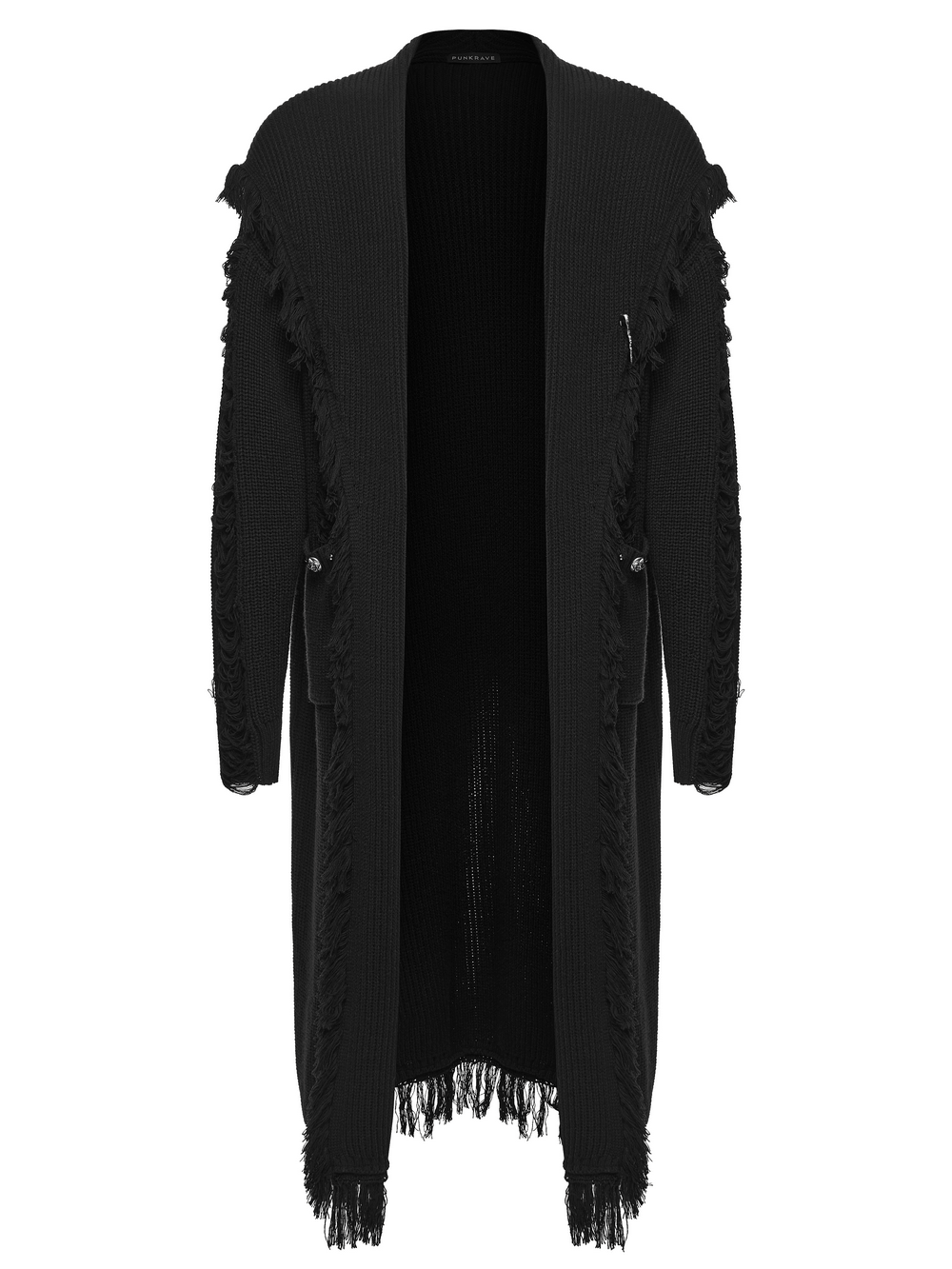 Gothischer Longline-Strickcardigan für Herren mit ausgefransten Kanten