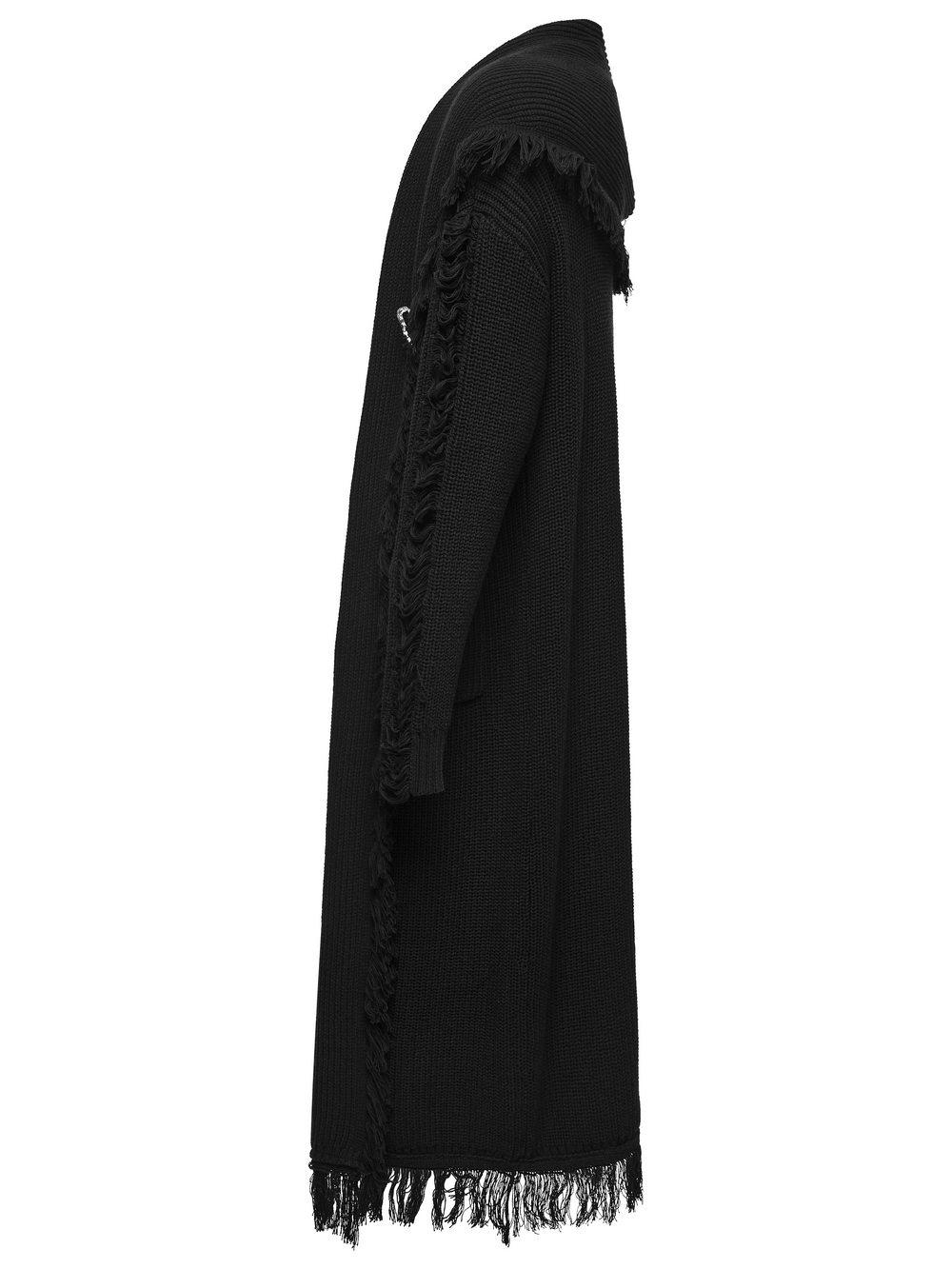 Gothischer Longline-Strickcardigan für Herren mit ausgefransten Kanten