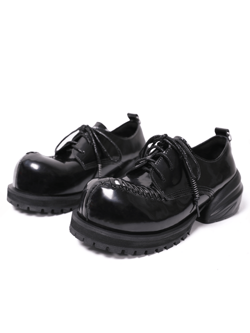 Men's Gothic Patent Derby Shoes with Metal Toe Detail