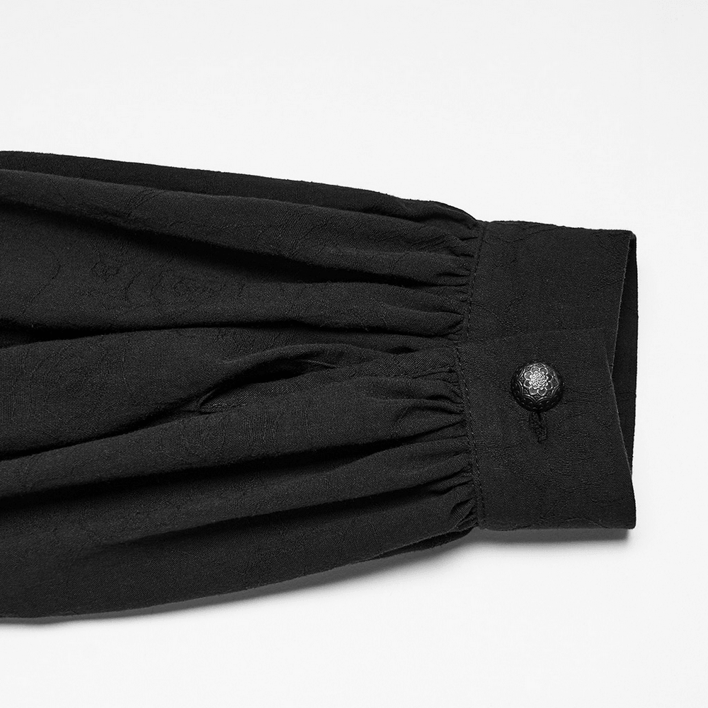 Men's Gothic Pirate Shirt with Lace-Up Lantern Sleeves, black cuff detail with vintage button