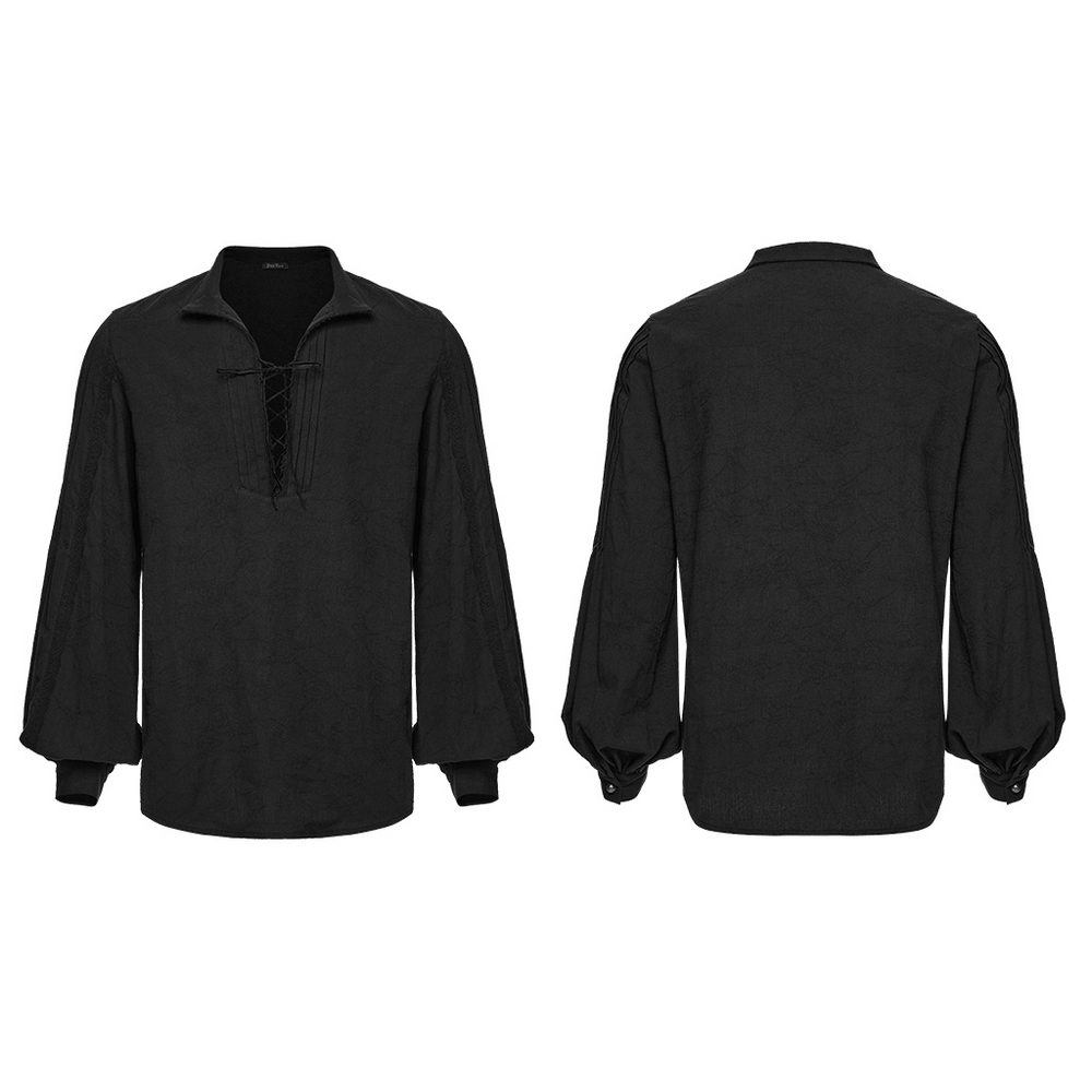 Men's Gothic Pirate Shirt with Lace-Up Lantern Sleeves, black gothic shirt with lace-up neckline and lantern sleeves