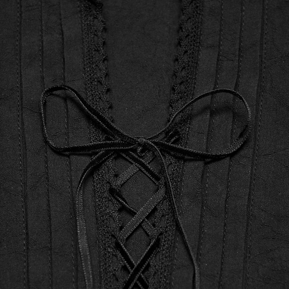 Men's Gothic Pirate Shirt with Lace-Up Lantern Sleeves, black jacquard cotton with lace-up neckline and pleats