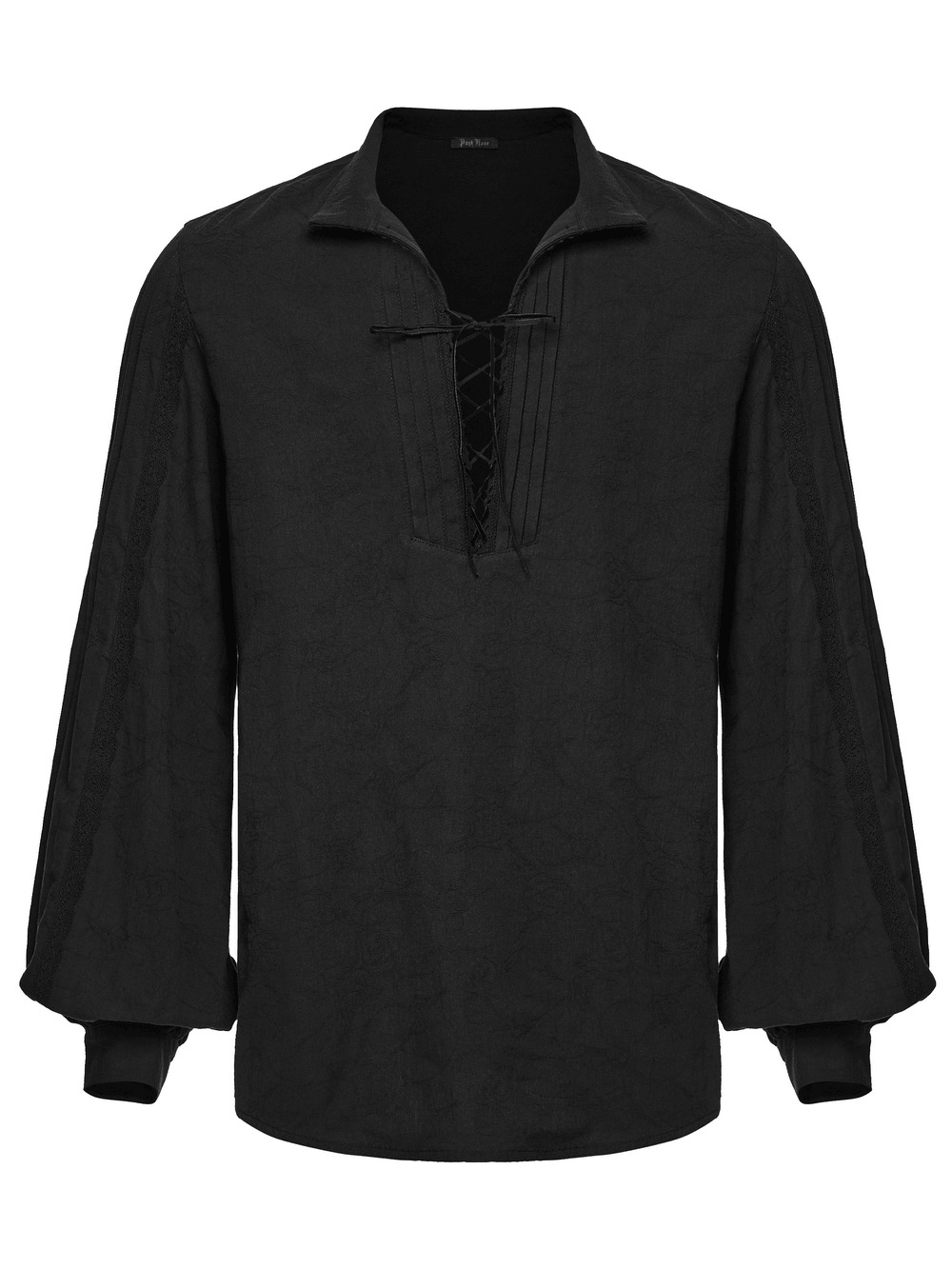 Men's Gothic Pirate Shirt with Lace-Up Lantern Sleeves, black jacquard cotton gothic shirt with lace-up neckline