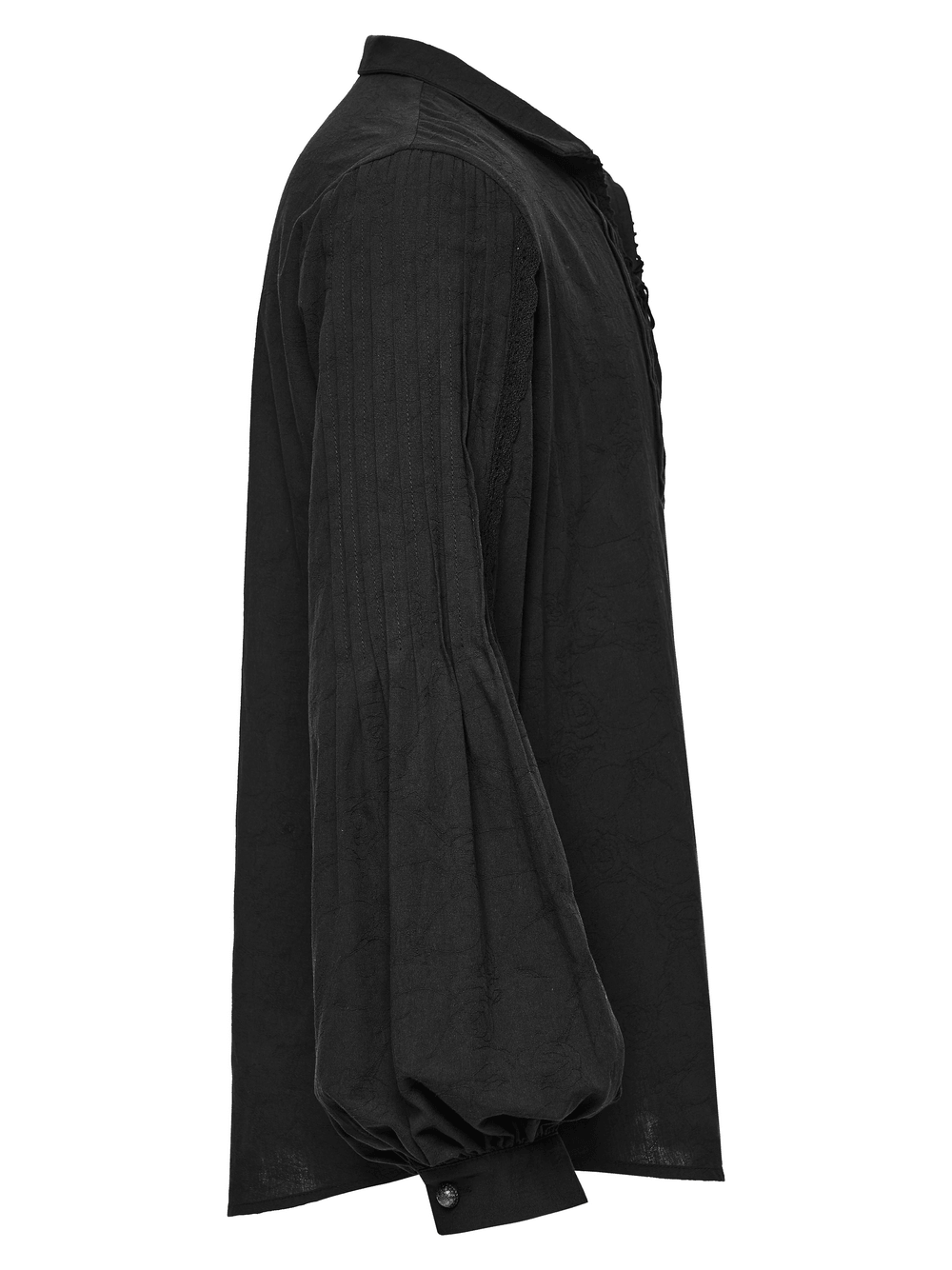 Men's Gothic Pirate Shirt with Lace-Up Lantern Sleeves, black jacquard cotton shirt with vintage texture and lace accents