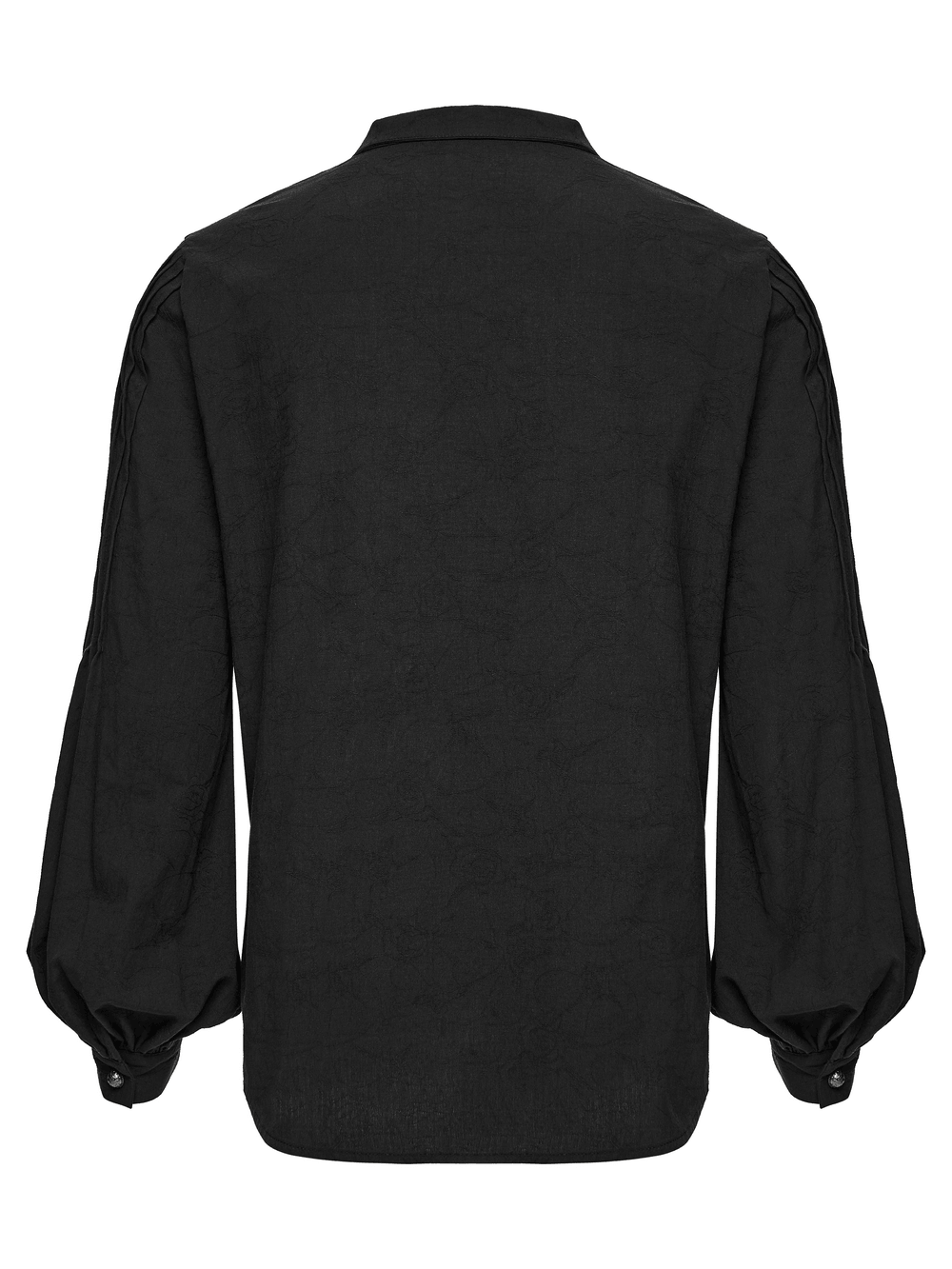 Men's Gothic Pirate Shirt with Lace-Up Lantern Sleeves, black back view with vintage texture and lantern cuffs