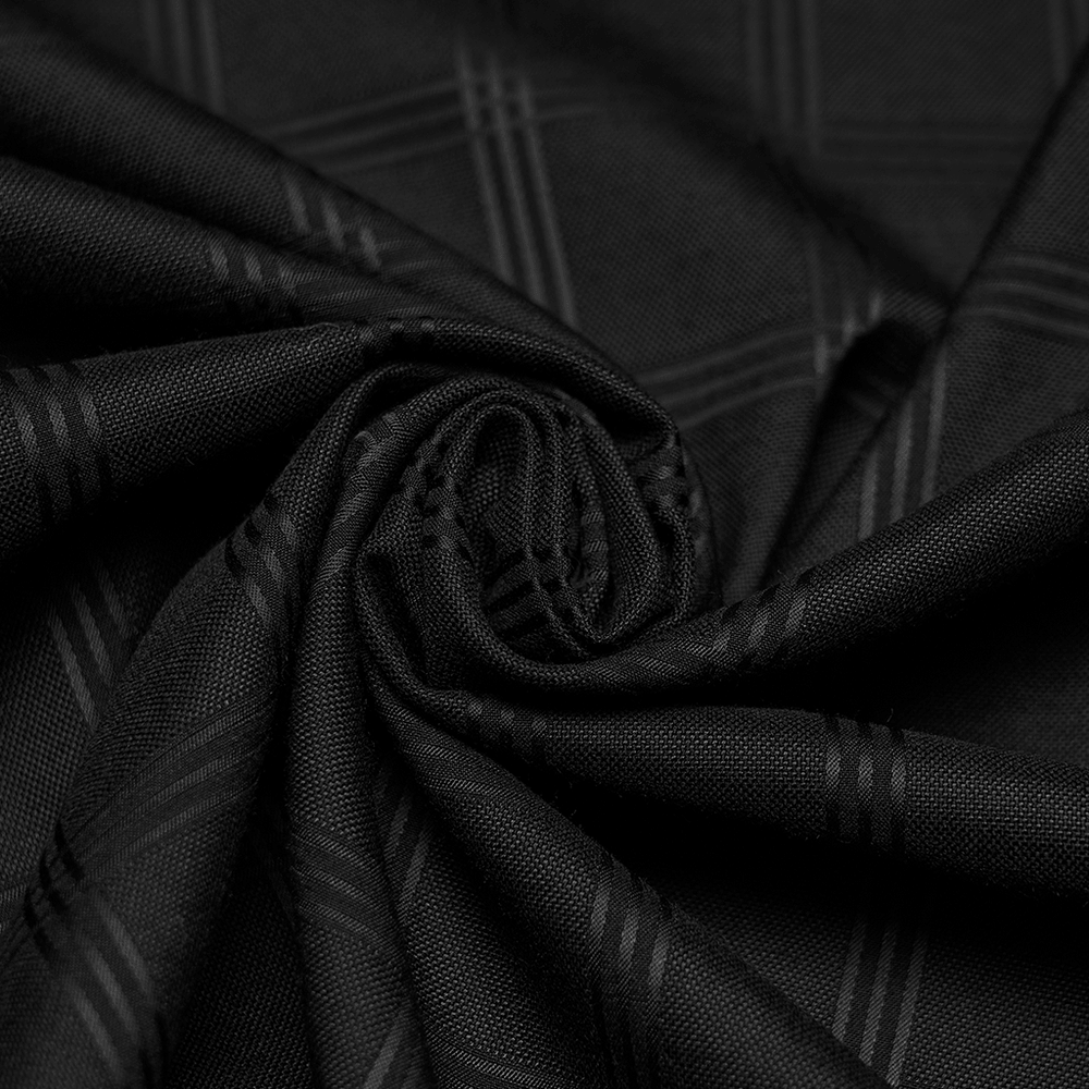 Close-up of fabric texture for Men's Gothic Plaid Shirt with Leatherette Panels.