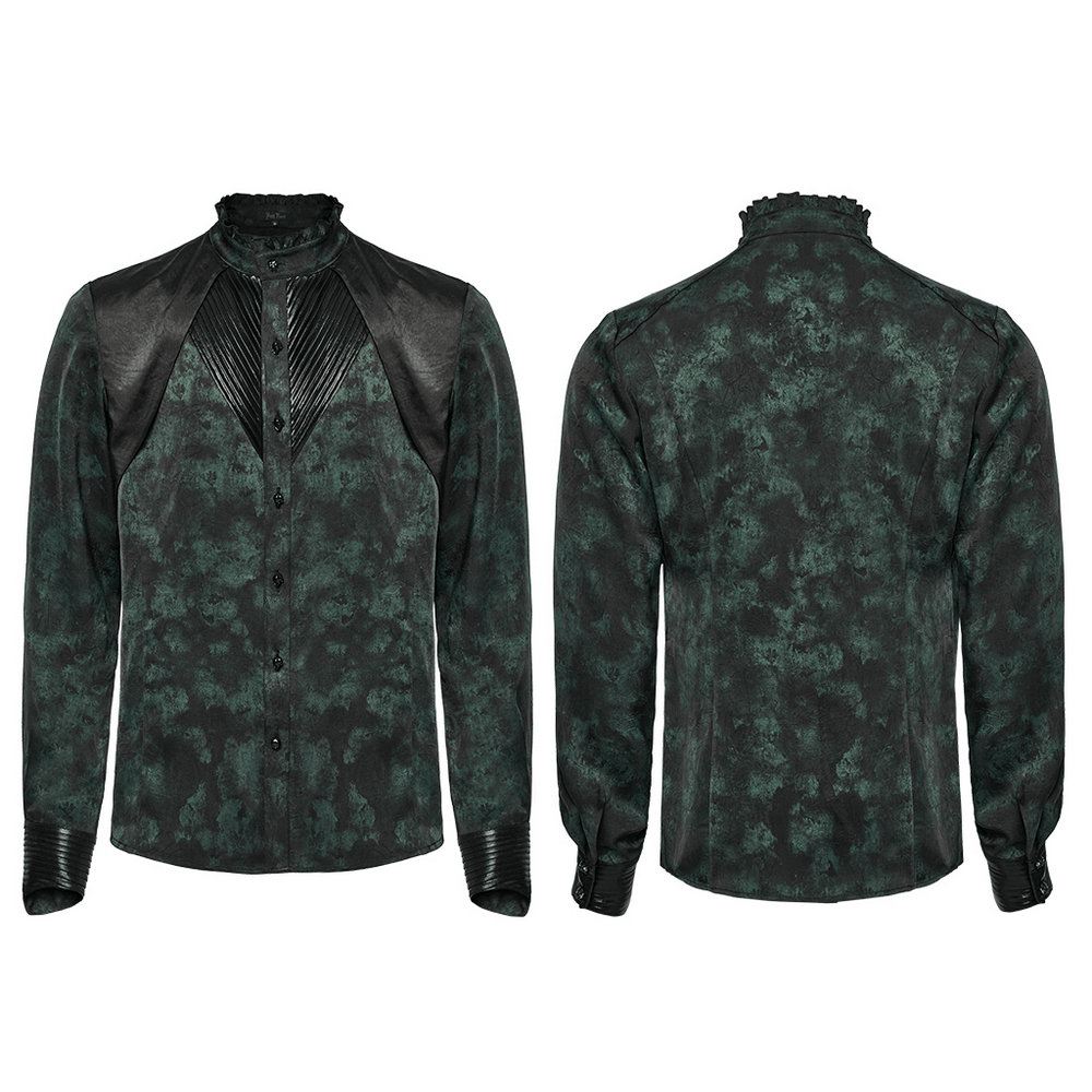 Men's Gothic pleated texture long sleeve shirt with layered shoulder detail, perfect for punk and alternative style.