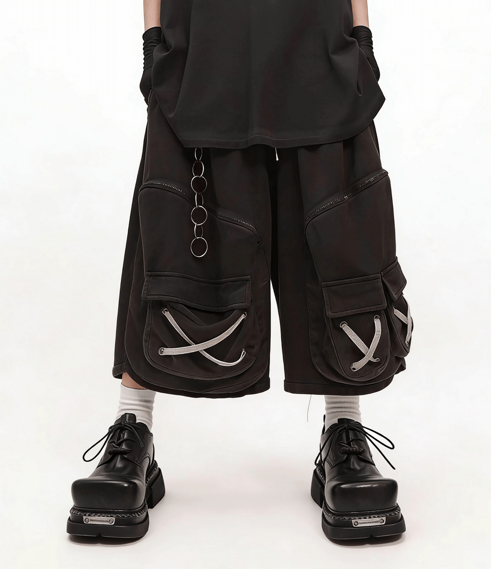 Men's Gothic Punk Black Lace Up Chunky Derby Shoes with grunge platform soles and industrial details