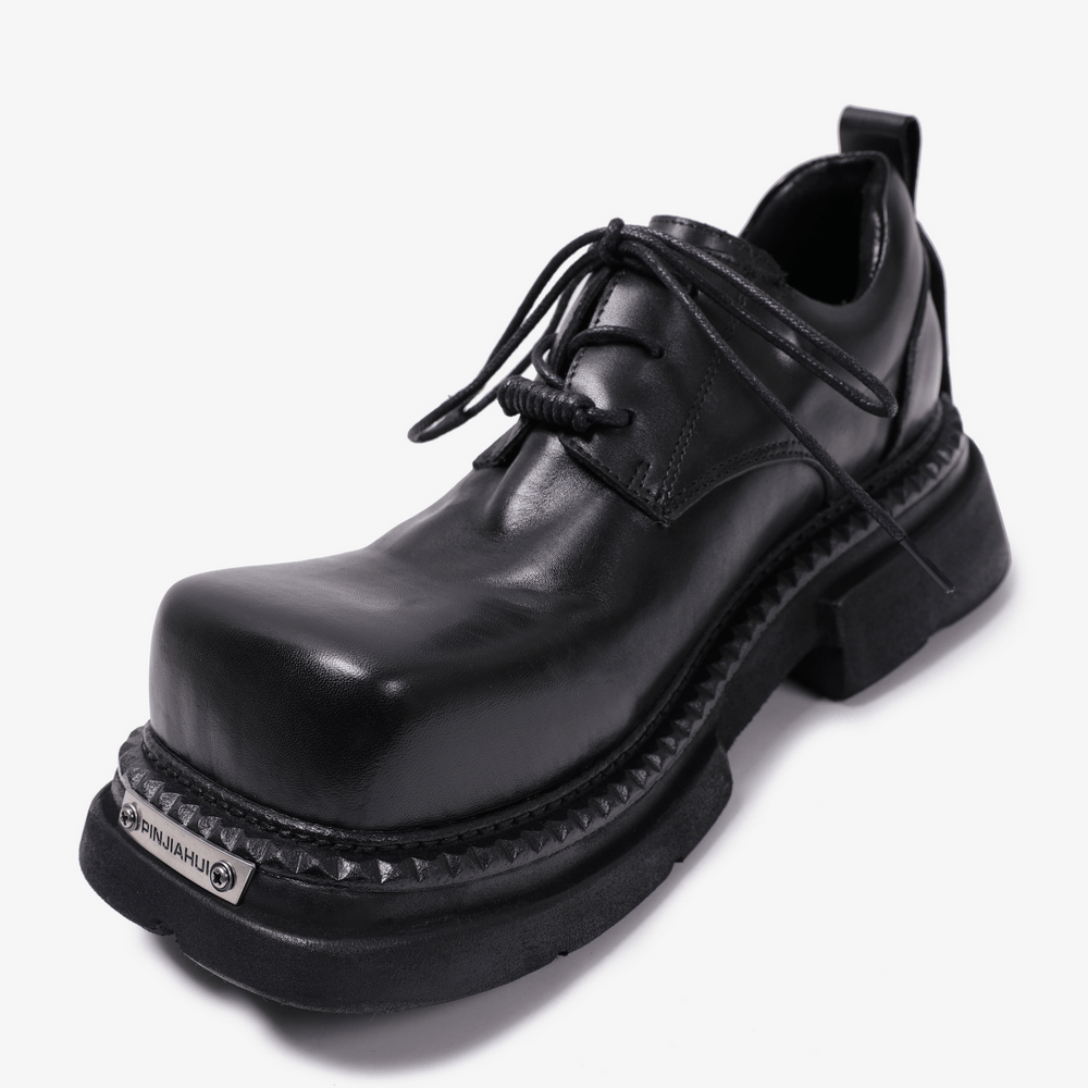 Men's Gothic Punk Black Lace Up Chunky Derby Shoes black platform lace-up goth grunge shoe with lug sole