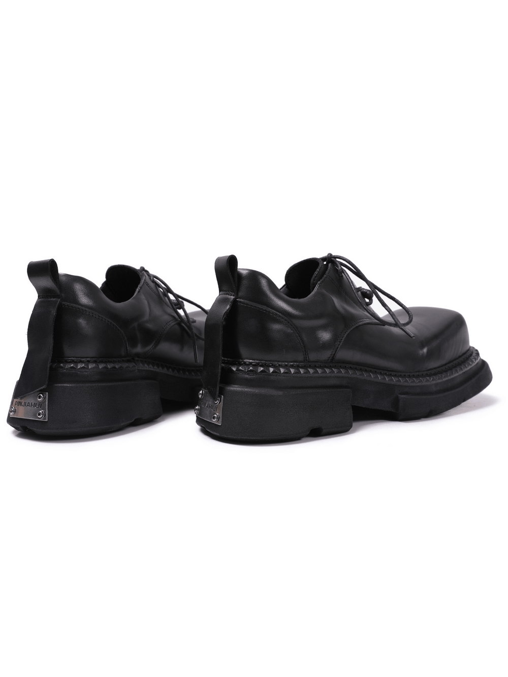 Men's Gothic Punk Black Lace Up Chunky Derby Shoes, black platform goth boots with chunky lug soles