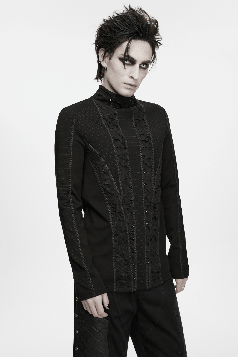Haut à manches longues en maille géométrique gothique punk pour homme