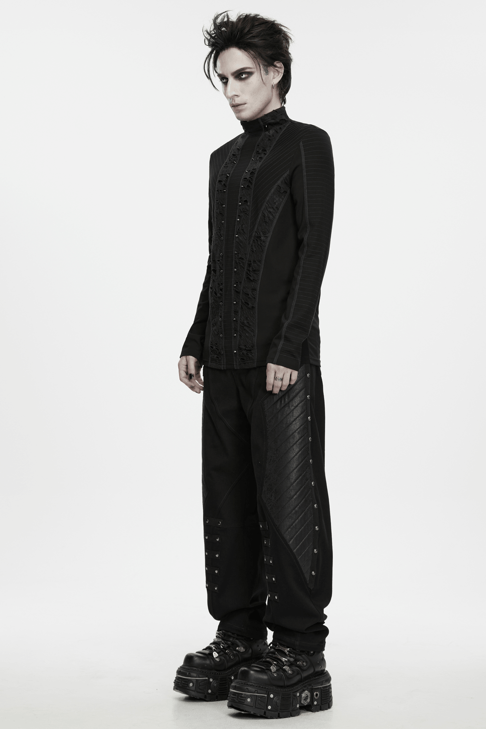 Haut à manches longues en maille géométrique gothique punk pour homme