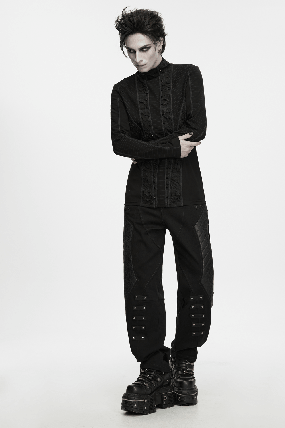 Haut à manches longues en maille géométrique gothique punk pour homme