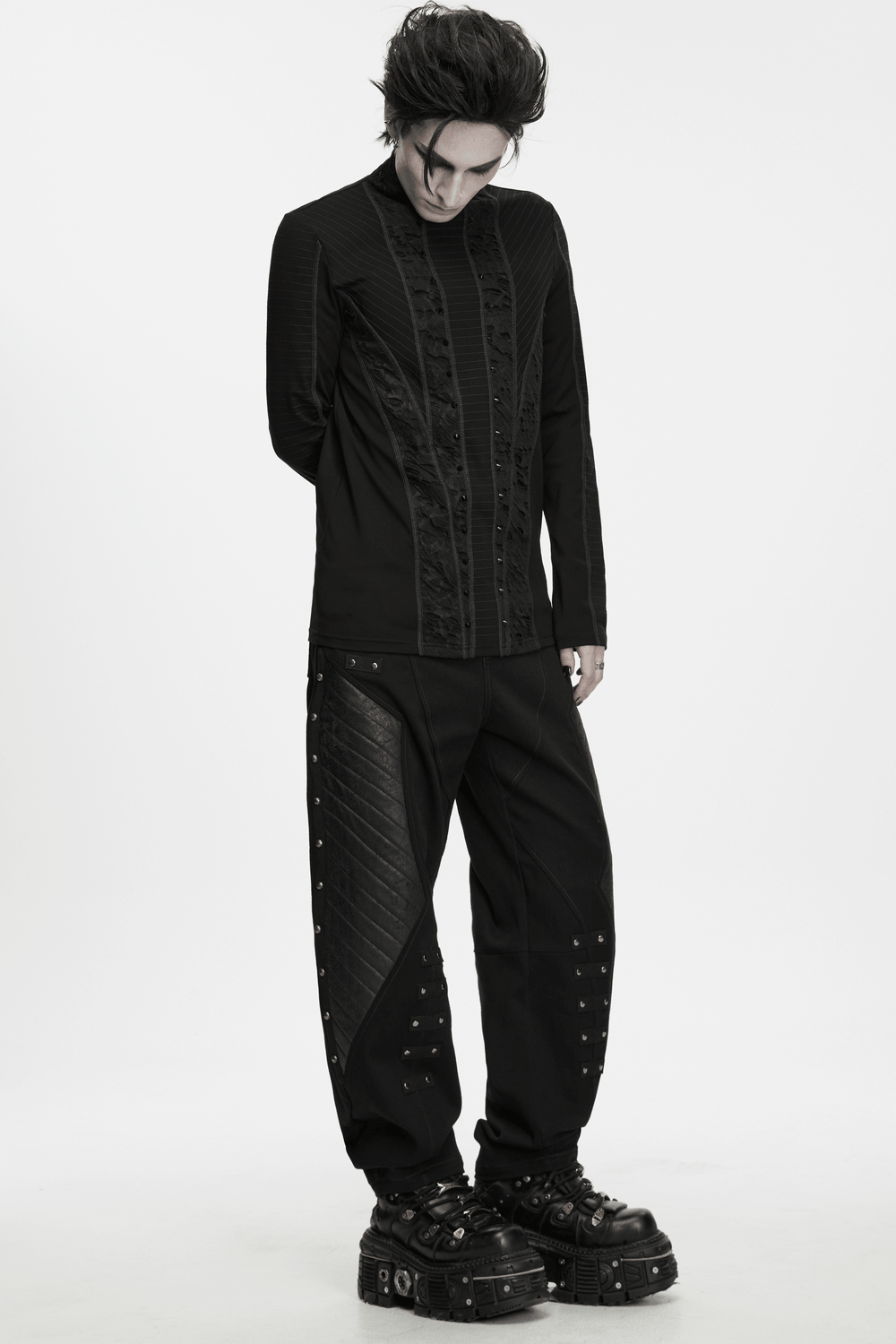 Haut à manches longues en maille géométrique gothique punk pour homme