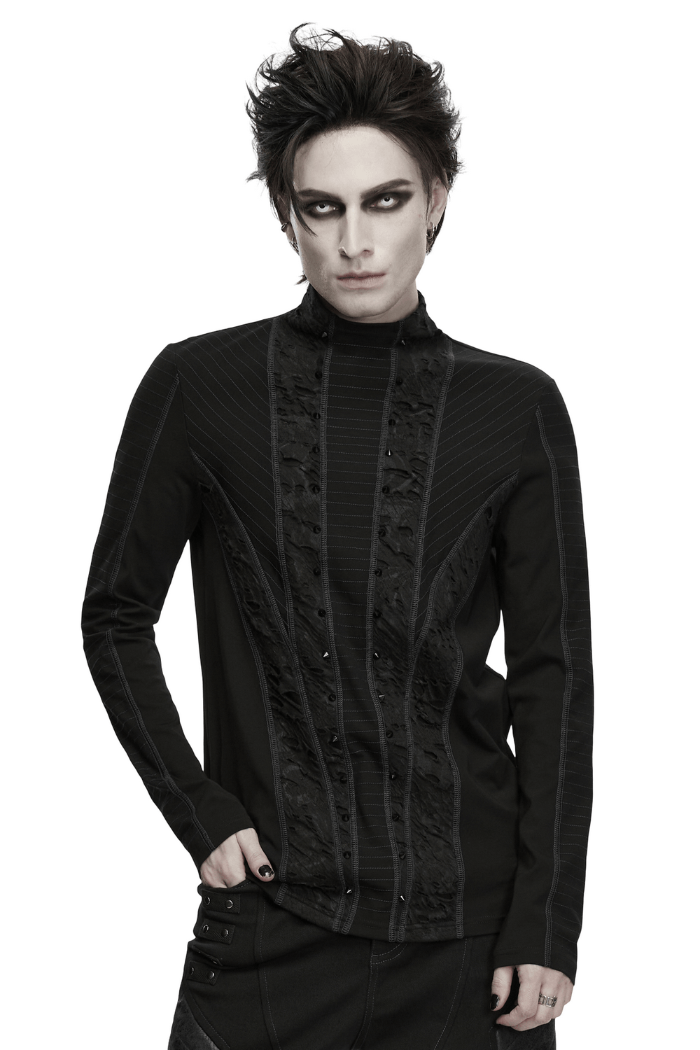 Haut à manches longues en maille géométrique gothique punk pour homme