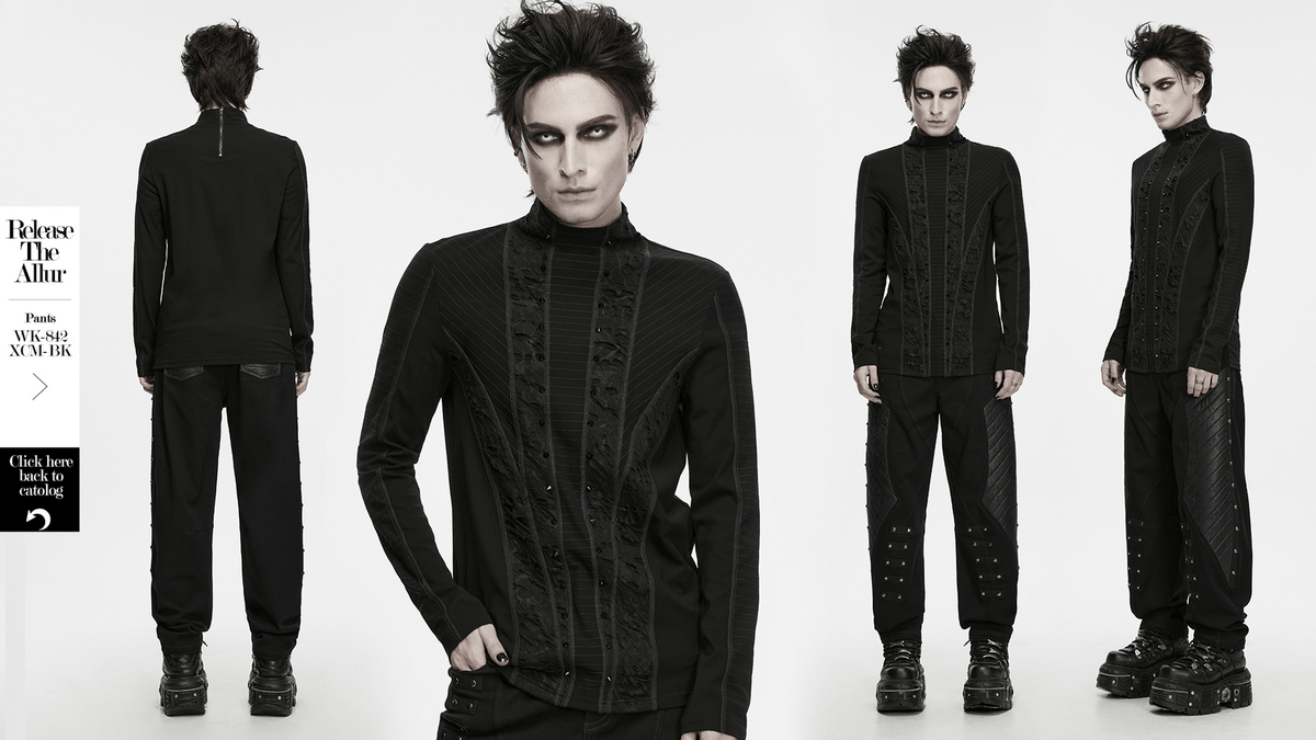 Haut à manches longues en maille géométrique gothique punk pour homme
