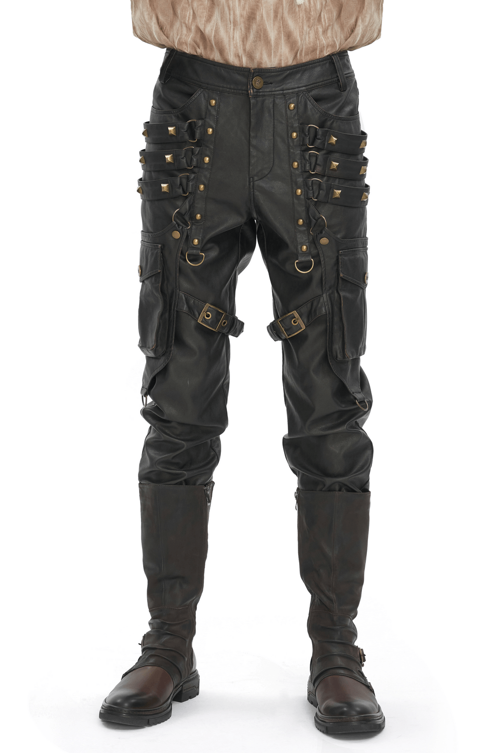 Men's Gothic Punk Faux Leather Pants with Studs