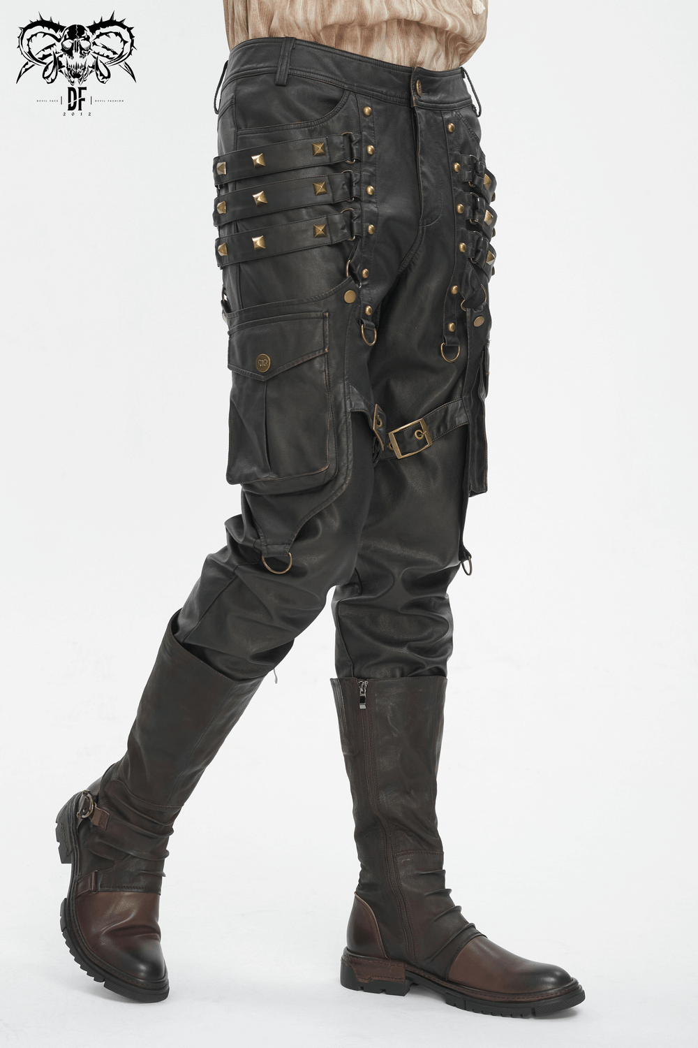 Men's Gothic Punk Faux Leather Pants with Studs