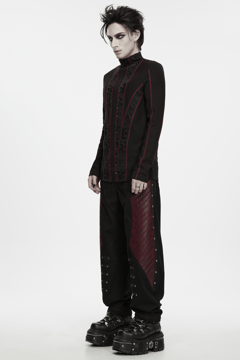 Langärmliges Herren-Oberteil im Gothic-Punk-Stil mit geometrischem Strickmuster