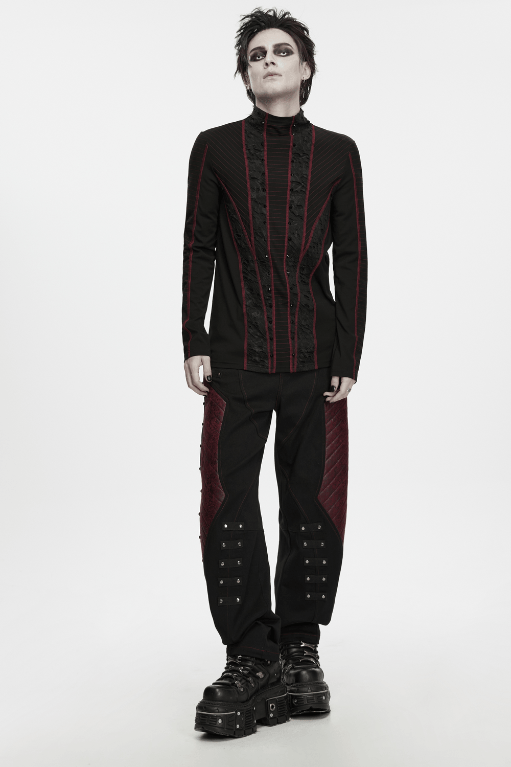 Langärmliges Herren-Oberteil im Gothic-Punk-Stil mit geometrischem Strickmuster