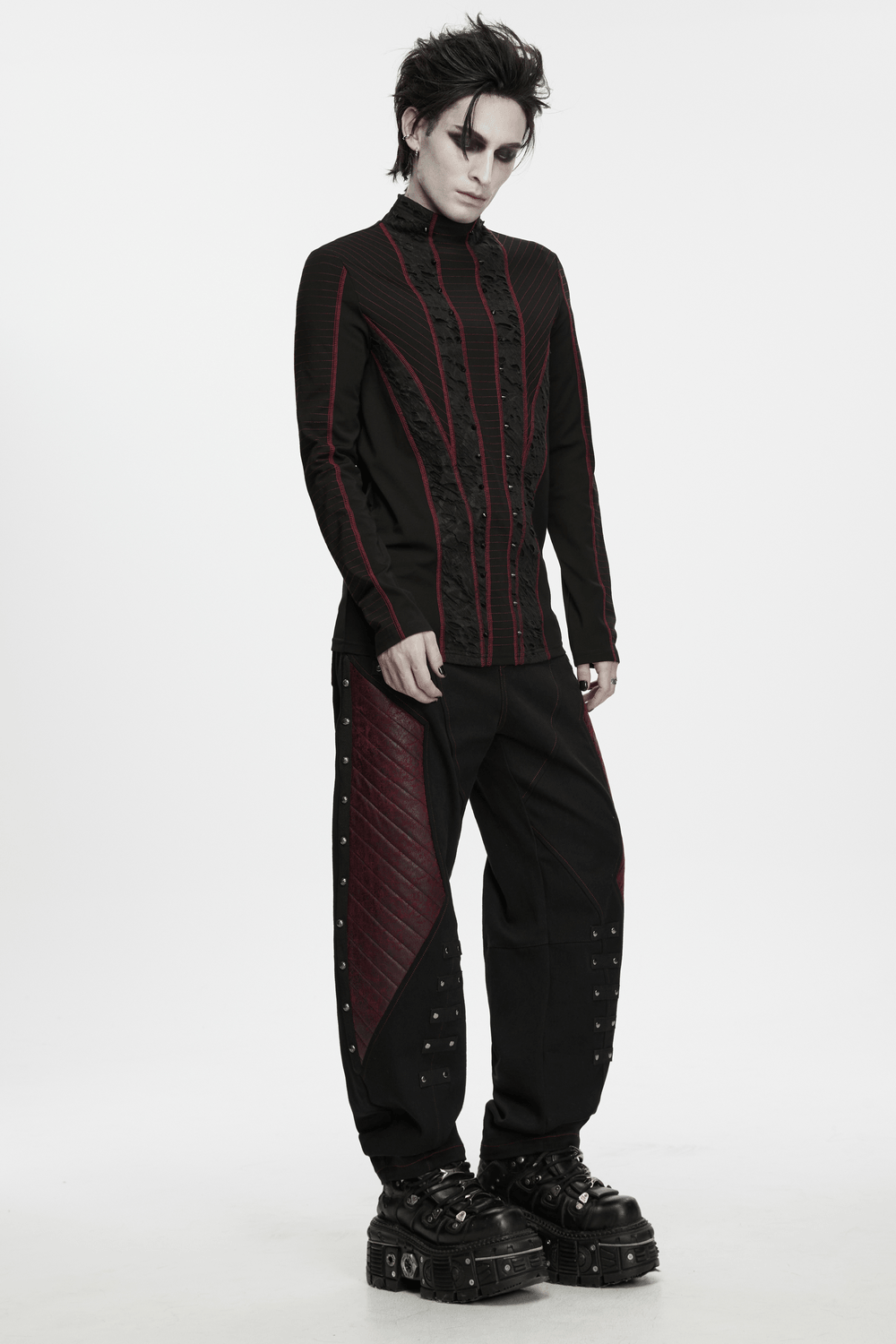 Langärmliges Herren-Oberteil im Gothic-Punk-Stil mit geometrischem Strickmuster
