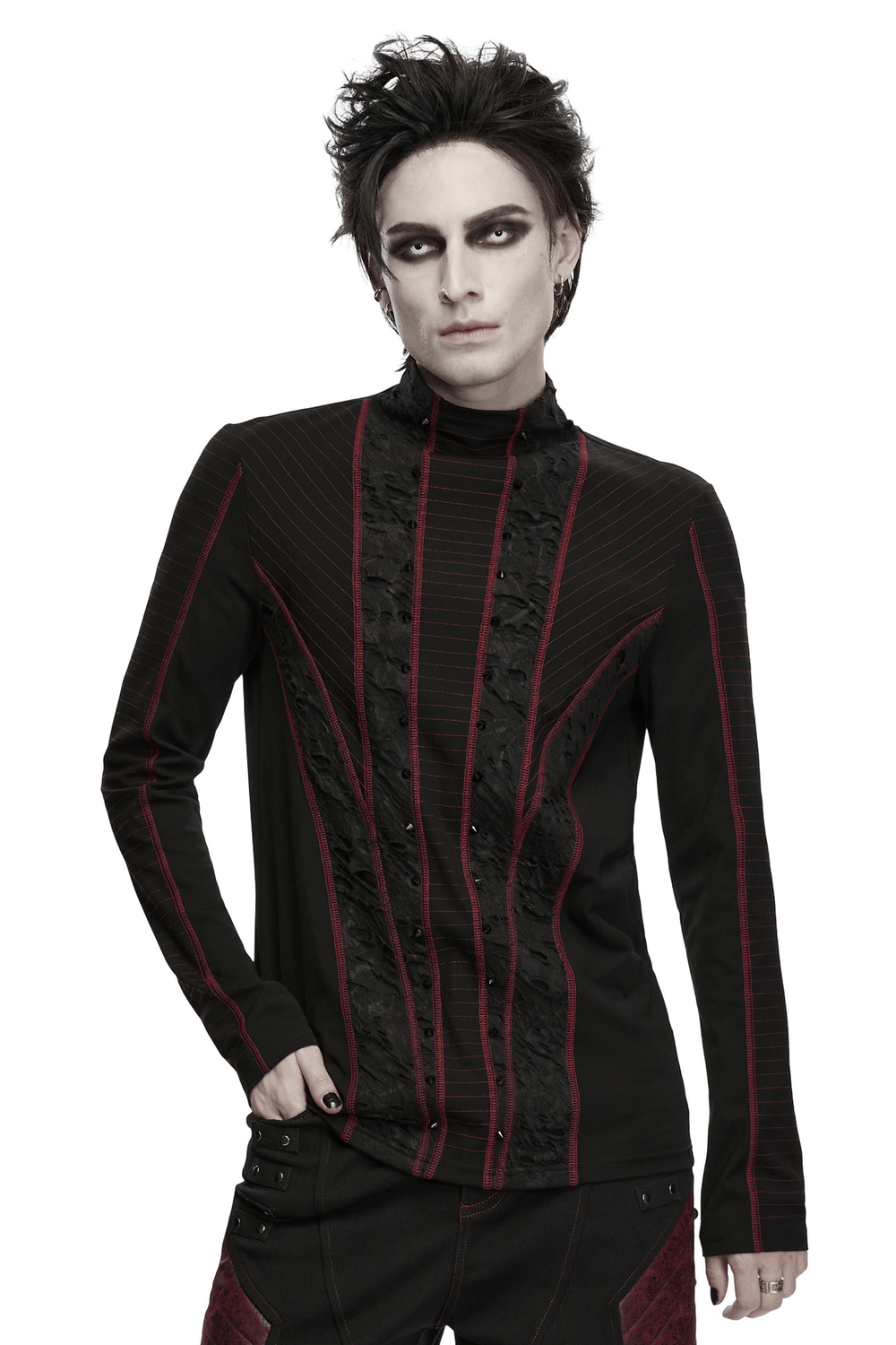 Langärmliges Herren-Oberteil im Gothic-Punk-Stil mit geometrischem Strickmuster