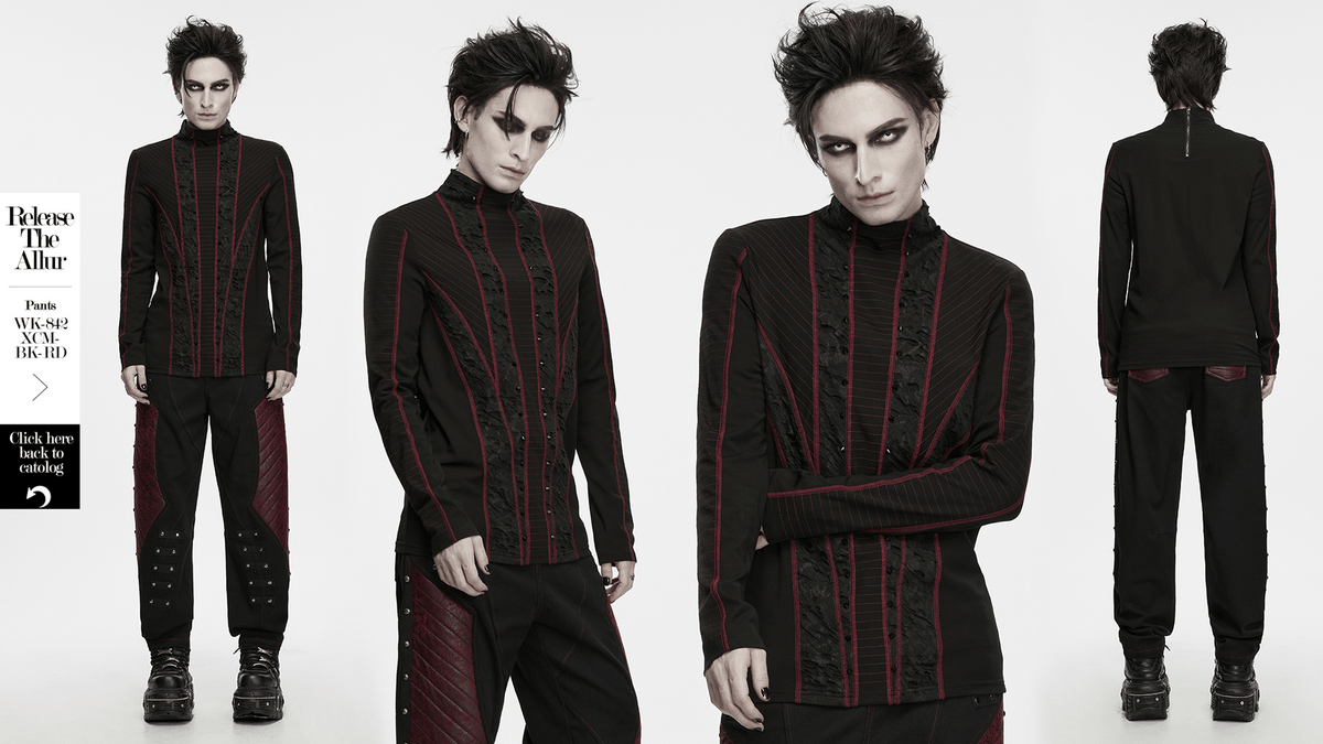 Langärmliges Herren-Oberteil im Gothic-Punk-Stil mit geometrischem Strickmuster
