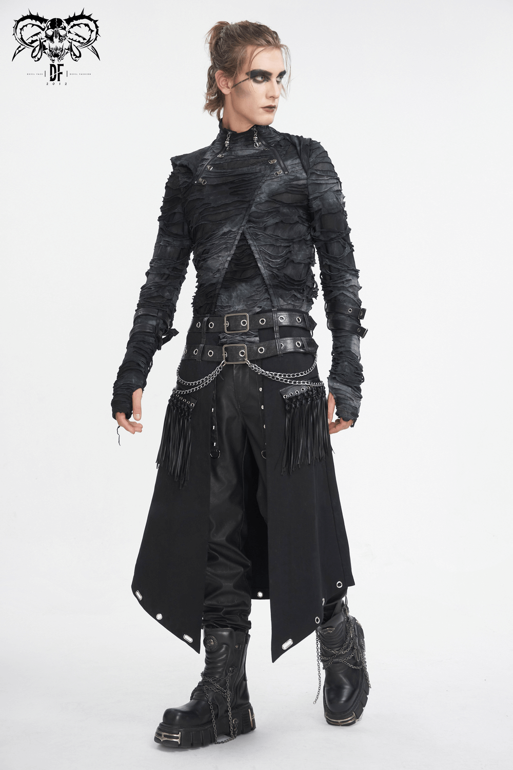 Men's Gothic Punk Kilt with Double Belt and Chains