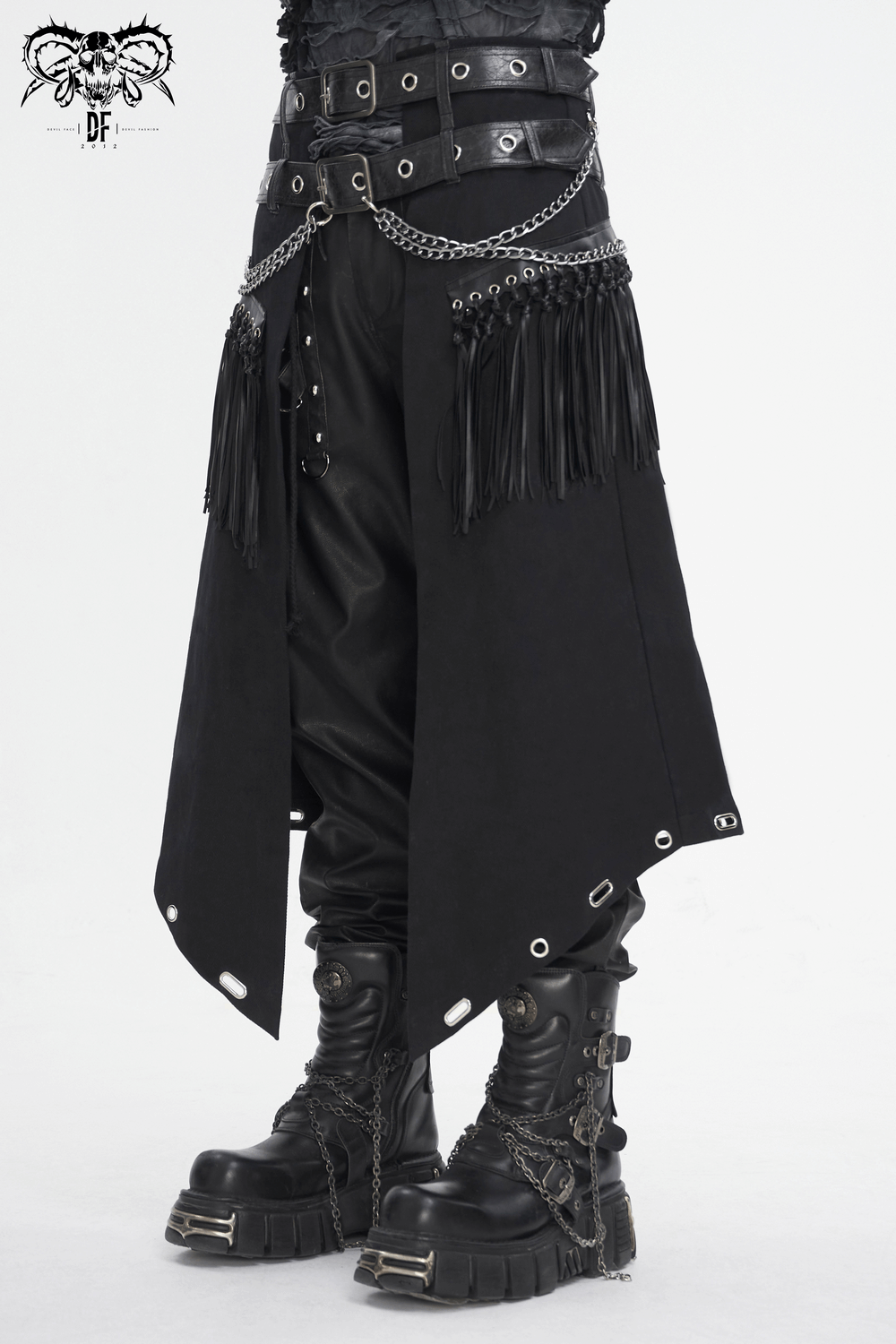 Men's Gothic Punk Kilt with Double Belt and Chains