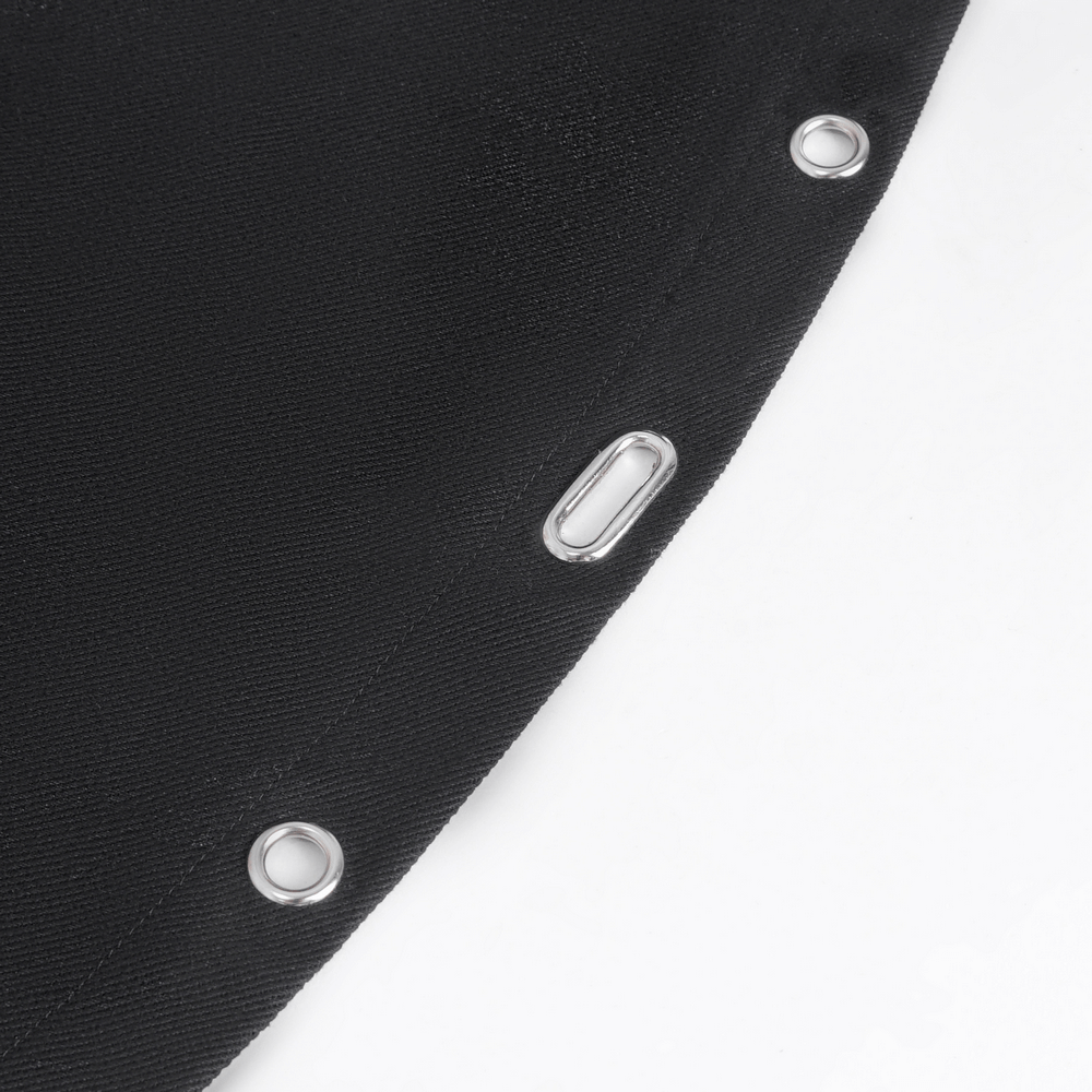 Close-up of black fabric with eyelets, showcasing durable design for Gothic punk kilt.