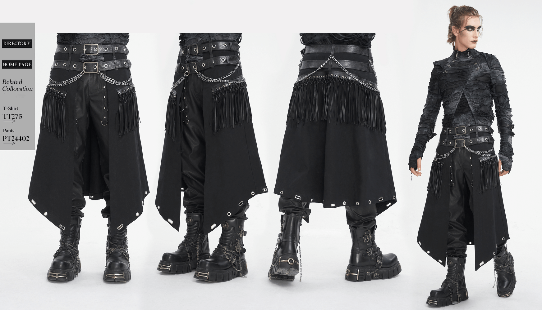 Men's Gothic Punk Kilt with Double Belt and Chains