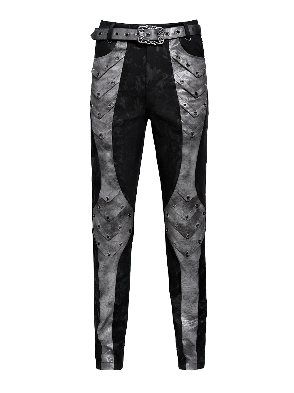 Men's Gothic Punk Pants with Silver Grommet Panels