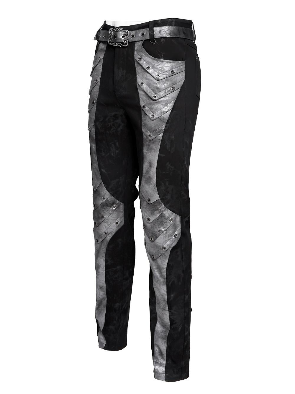 Men's Gothic Punk Pants with Silver Grommet Panels