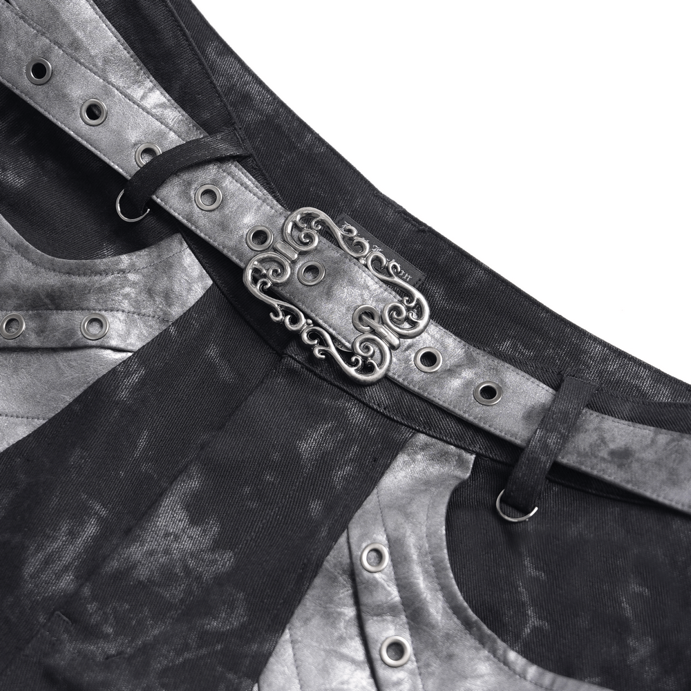 Men's Gothic Punk Pants with Silver Grommet Panels