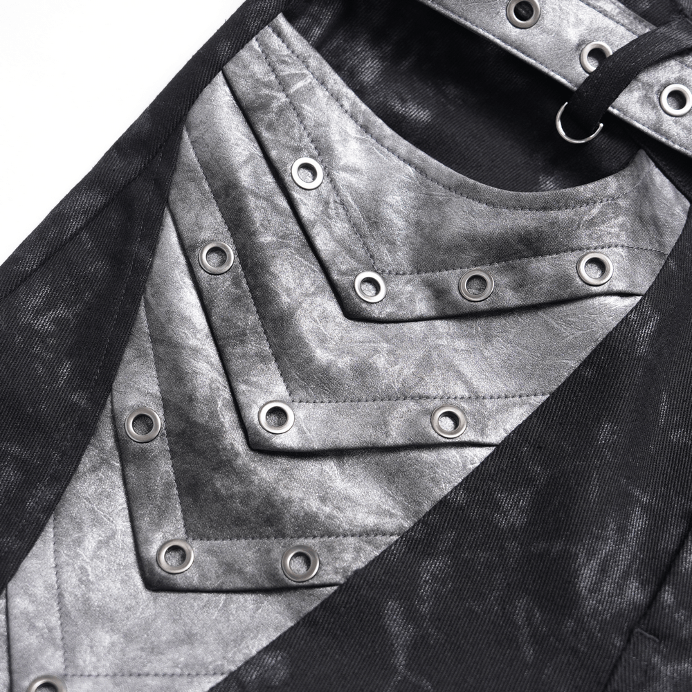 Men's Gothic Punk Pants with Silver Grommet Panels