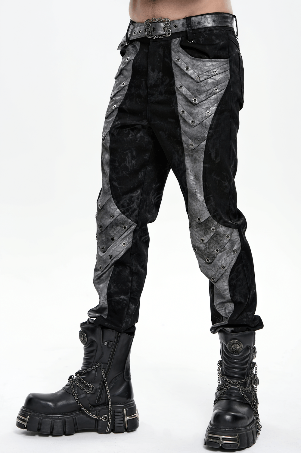 Men's Gothic Punk Pants with Silver Grommet Panels