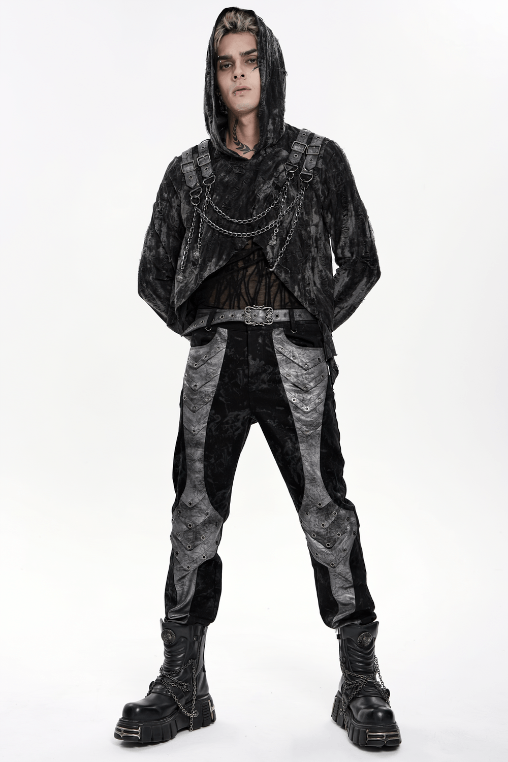 Men's Gothic Punk Pants with Silver Grommet Panels