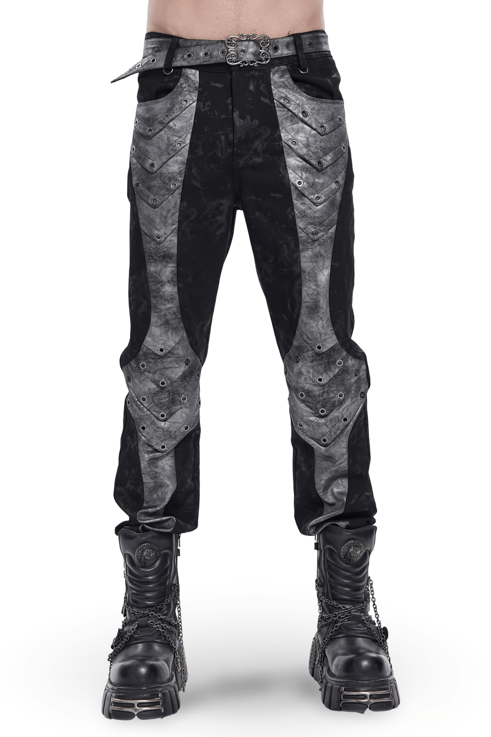 Men's Gothic Punk Pants with Silver Grommet Panels
