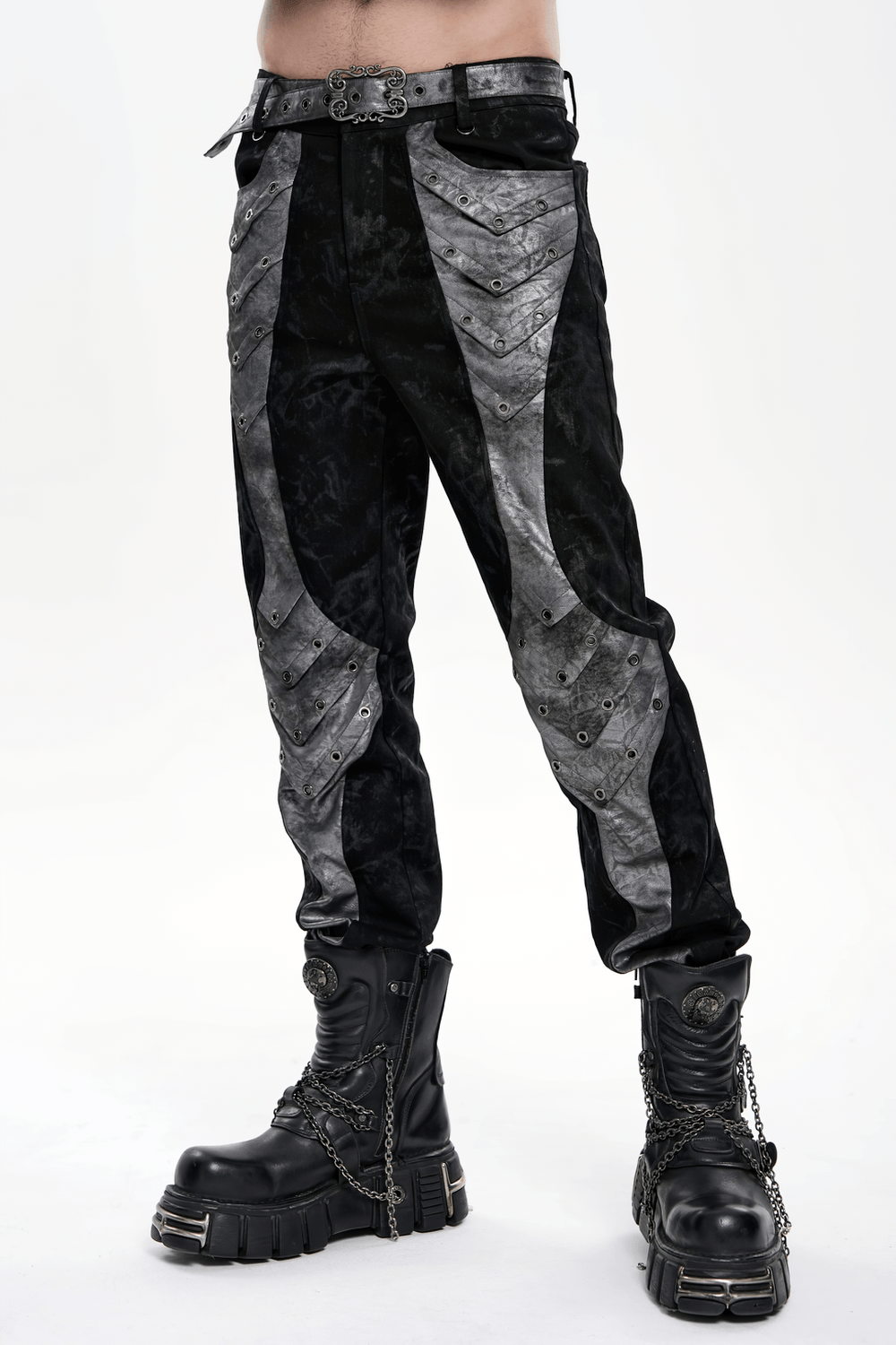 Men's Gothic Punk Pants with Silver Grommet Panels