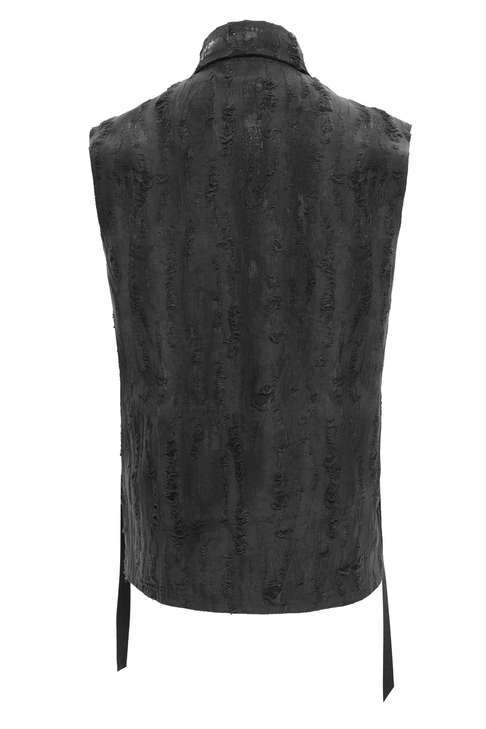 Back view of men's gothic punk sleeveless shirt with lace-up design and textured fabric. Perfect for edgy style and streetwear.