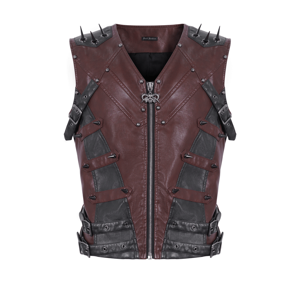 Men's gothic punk vest in faux leather, zip front, studded design, perfect for a bold and rebellious look.